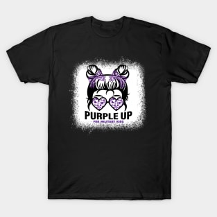 Purple up for military kids Messy bun Military child Month T-Shirt